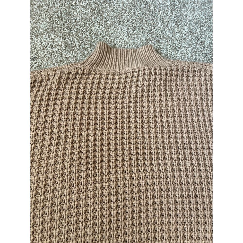 Chunky Knit Crop Sweater Vest Size L Tan Beige Mock Neck Sleeveless Pullover - Picture 4 of 6